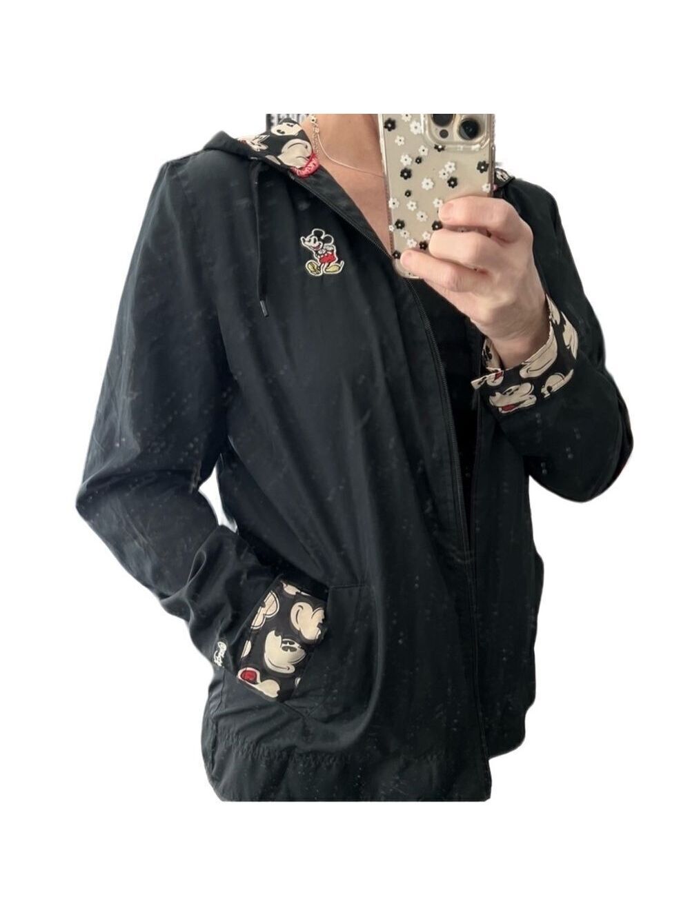Vtg Y2K Disney Store Ears Mickey Mouse Black Reverse Lining windbreaker Coat M